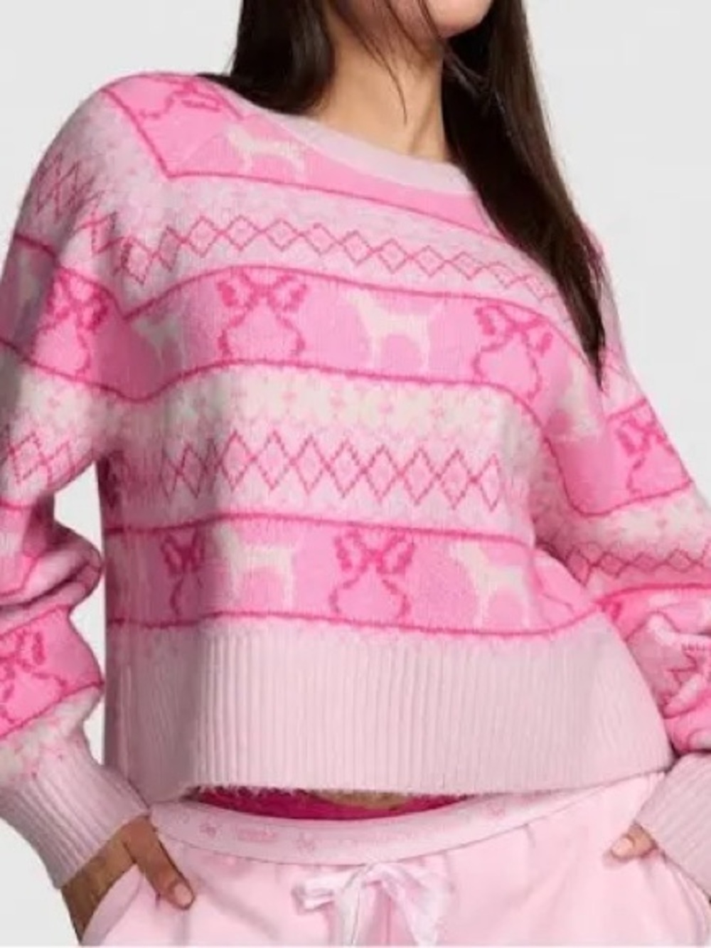 PINK Victoria's Secret x LoveShackFancy Boxy Fair Isle Sweater